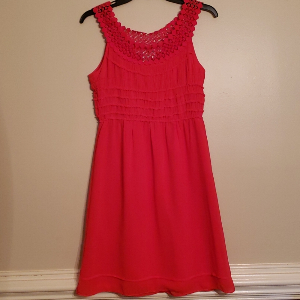 Max Studio Pink Crochet-Yoke Sleeveless Ruffle Dress